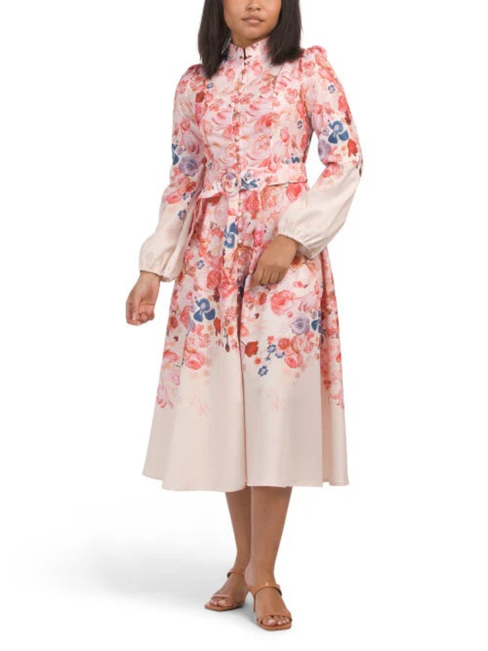 Floral Long Sleeve Button Up Dress